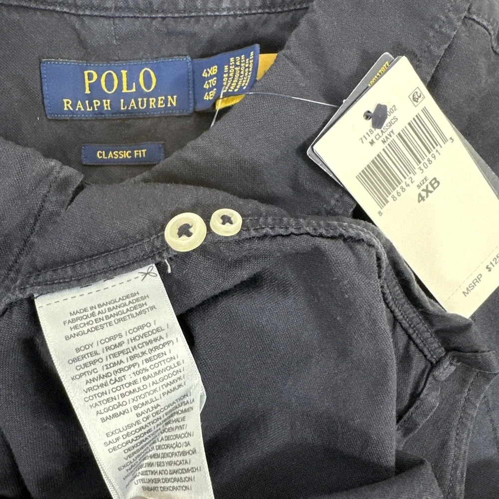 NWT Polo Ralph Lauren Button Down Mens 4XB‎ Navy SHort Sleeve Classic Fit Oxford